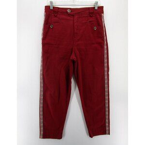 Anthropologie Red Pants with Patterned Trim